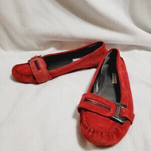 Calvin Klein Jeans womens red suede buckle driving loafers size 8